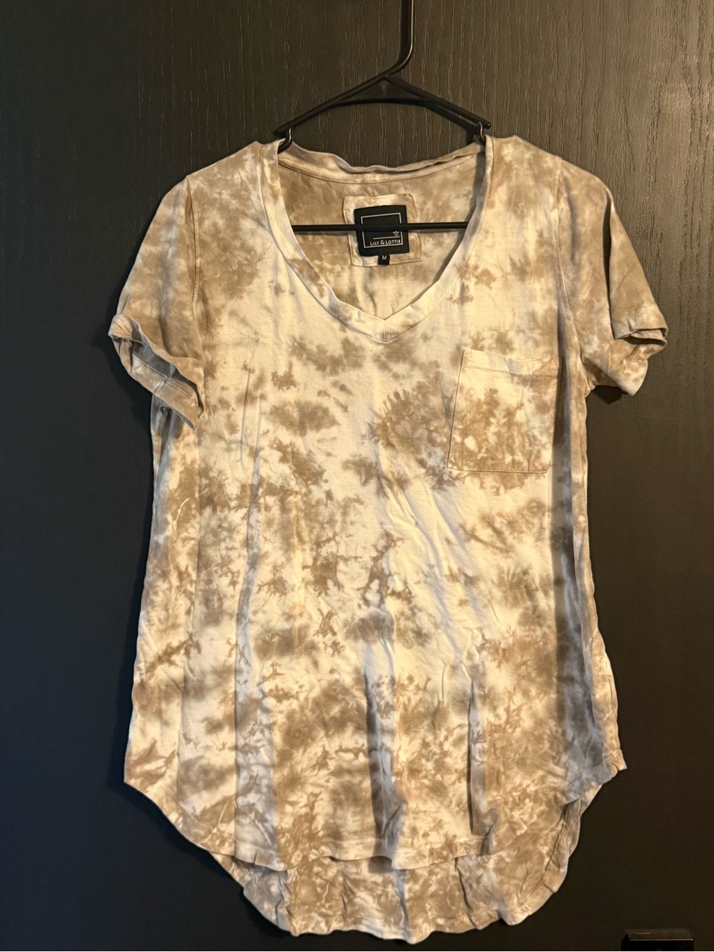 Lily & Lottie Women’s  Tan Tie-Dye V-Neck Tee